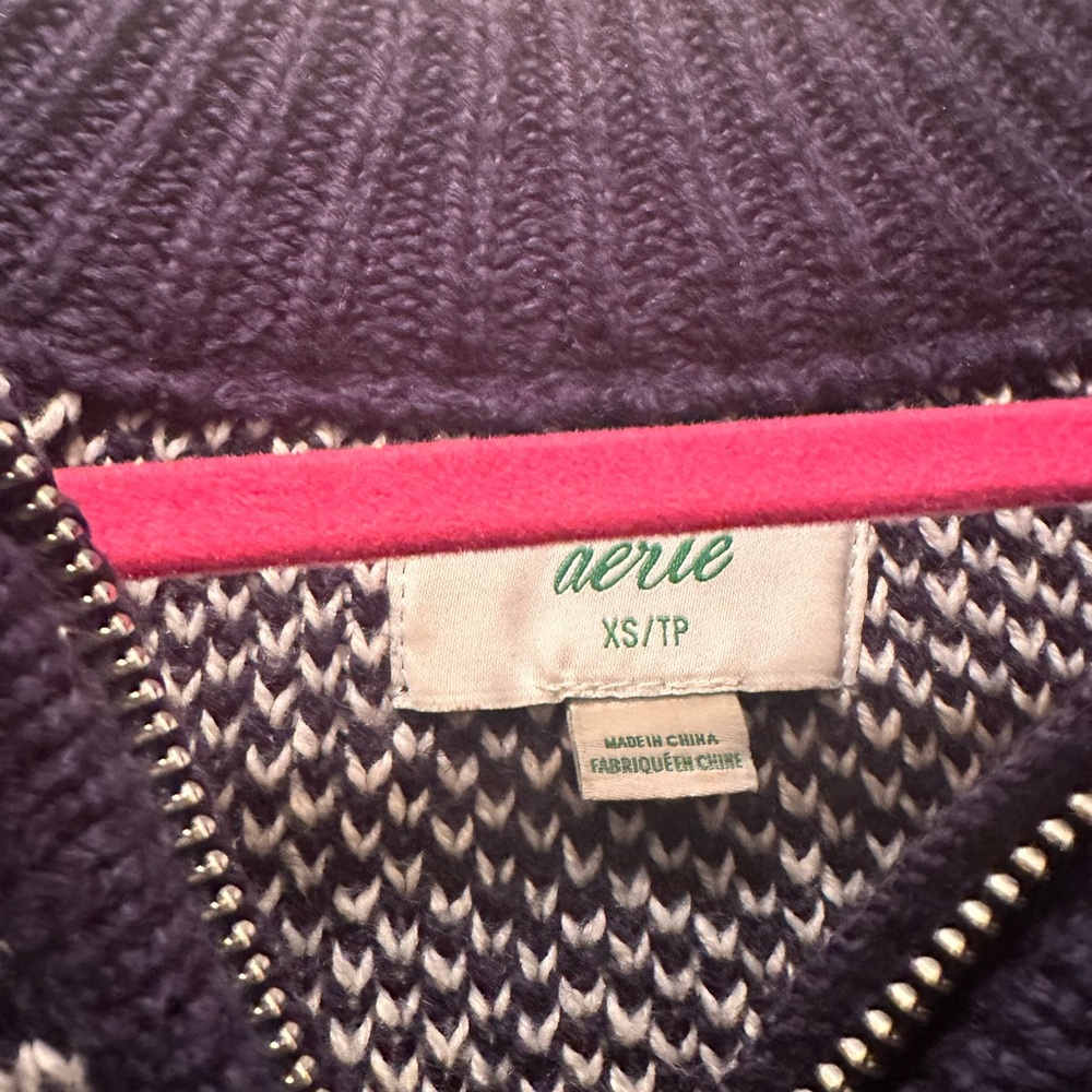 Aerie Navy Blue Chevron Knit Sweater